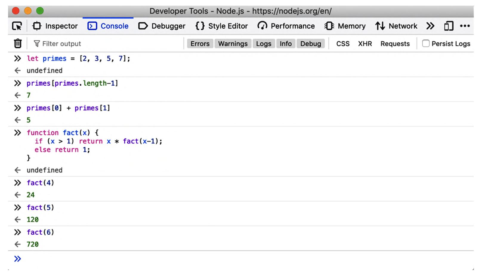 Firefox'ning dasturchi vositalaridagi JavaScript konsoli